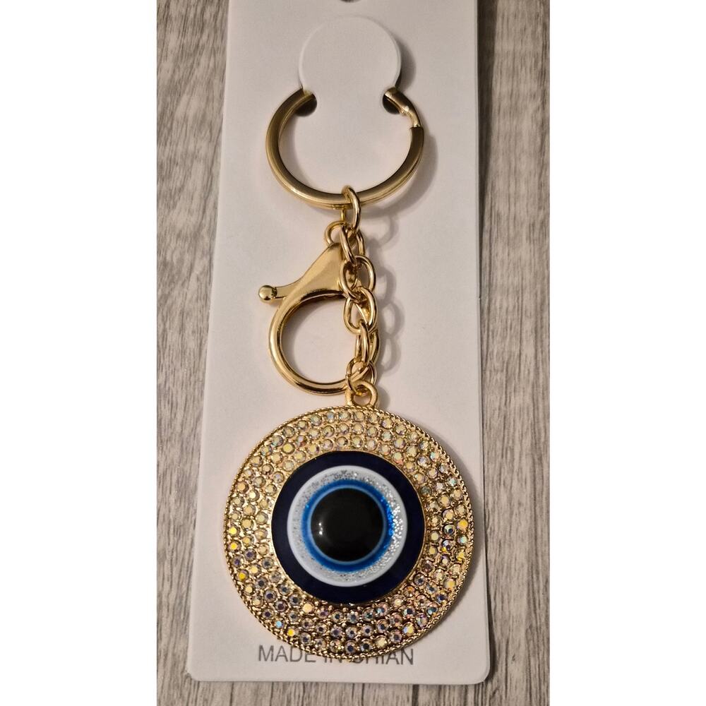 NWT Gold Rhinestone Evil Eye Keychain | Bling Nazar Purse Bag Charm